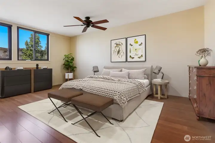 Large primary suite with room for your king bed! A ceiling fan keeps you cool on warm summer nights!