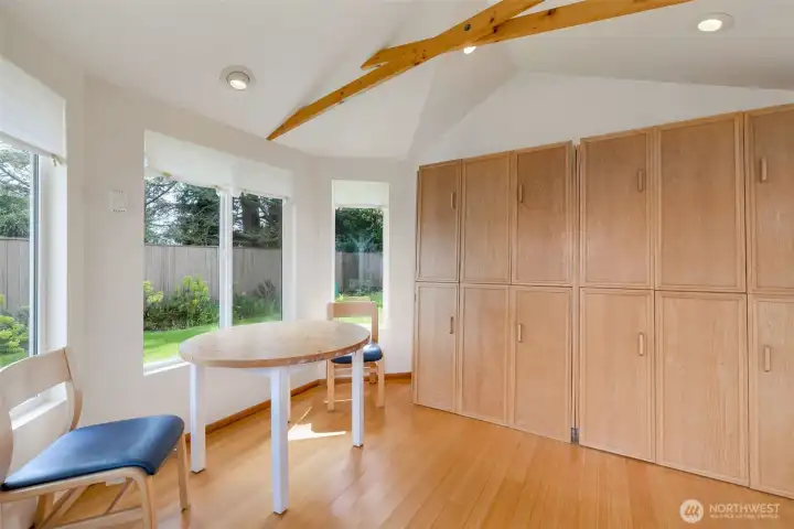 Outbuilding is an office/studio space with exterior entrance.