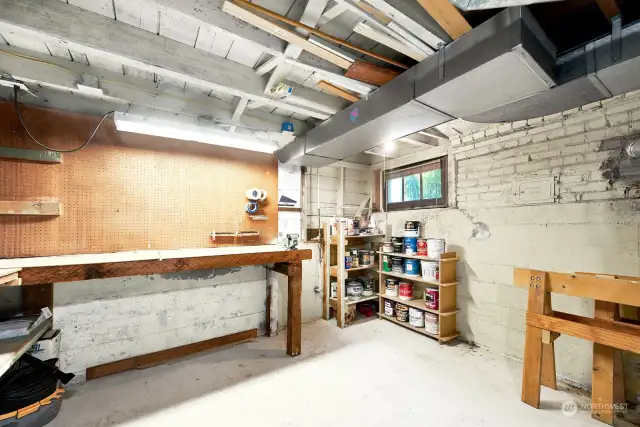 The basement offers a workbench