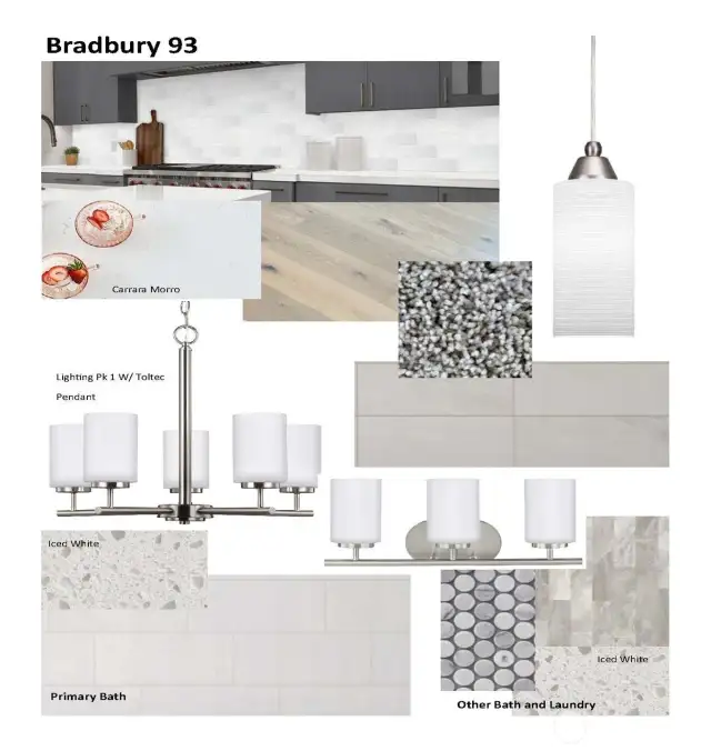 Interior surfaces. Home is under construction.  Photos, including staged are of a previously bult home in a different community with similar finishes.  Builder reserves the right to make changes to plans & specifications without notice.  Features vary by plan.  Buyer to verify square footage.
