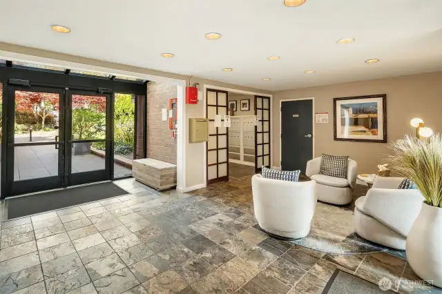 The lobby offers convenient access to the mail room and a private entry to the beautifully landscaped courtyard.