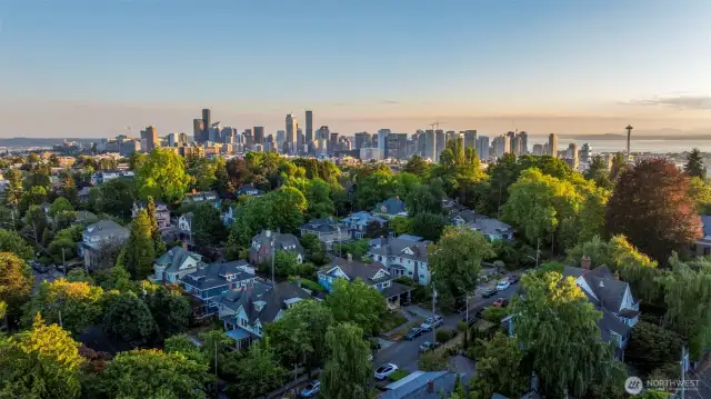 Beautiful Seattle skyline with Capitol Hill in the foreground.