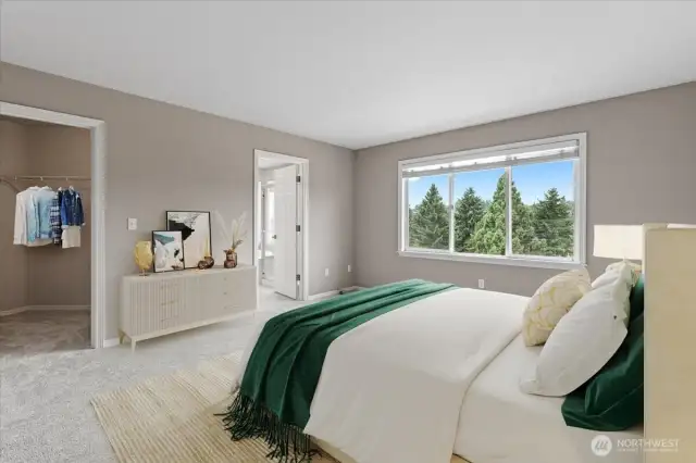 Through the french doors is your primary bedroom with large closet and full bath (virtually Staged)