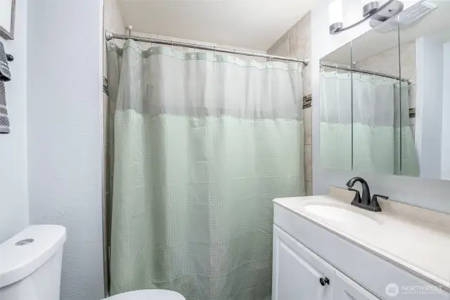 The full bath is spacious, updated and centrally located in the home.