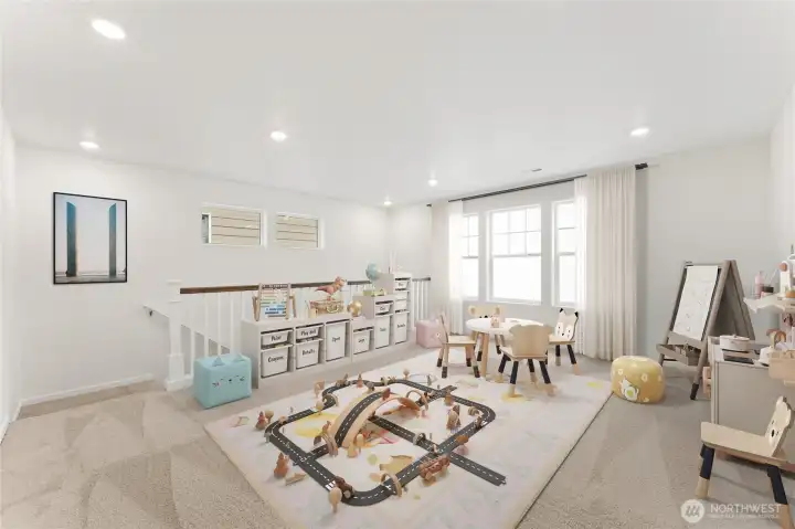 Open loft for that additional playroom or game room space. Virtually Staged.