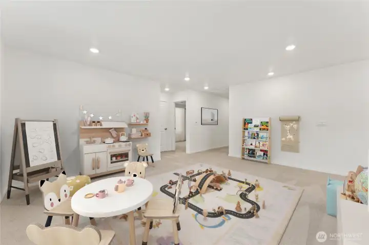 Loft makes the upstairs feel very comfortable. Virtually Staged.