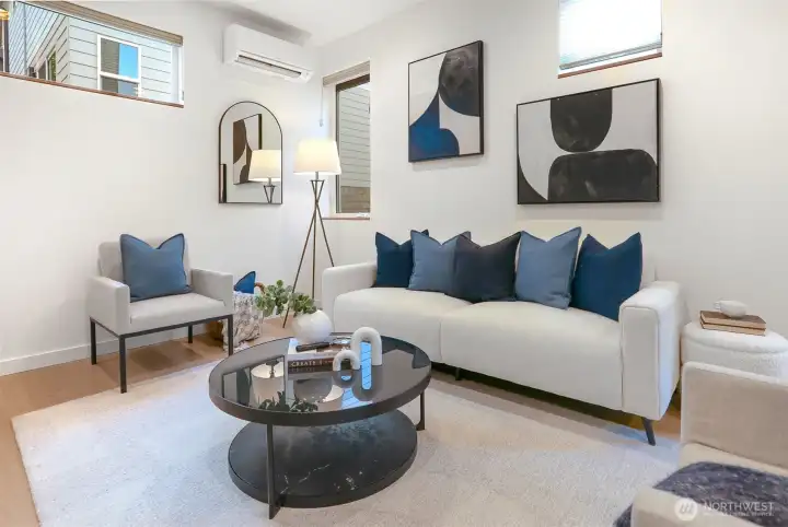 Heating and cooling through wall-mounted split system.