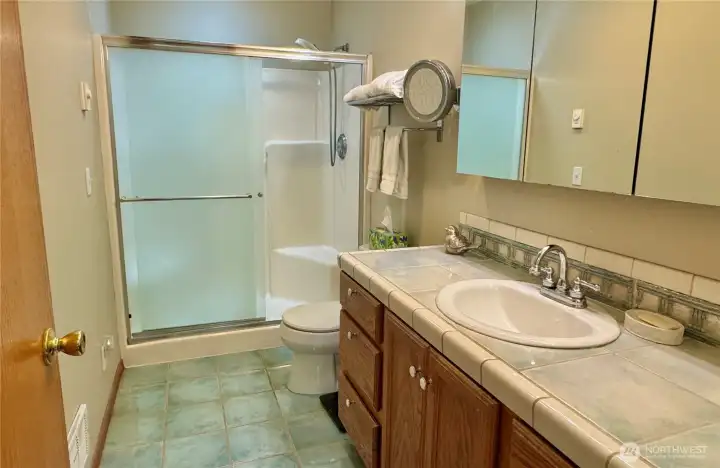 3/4 bath with large shower.