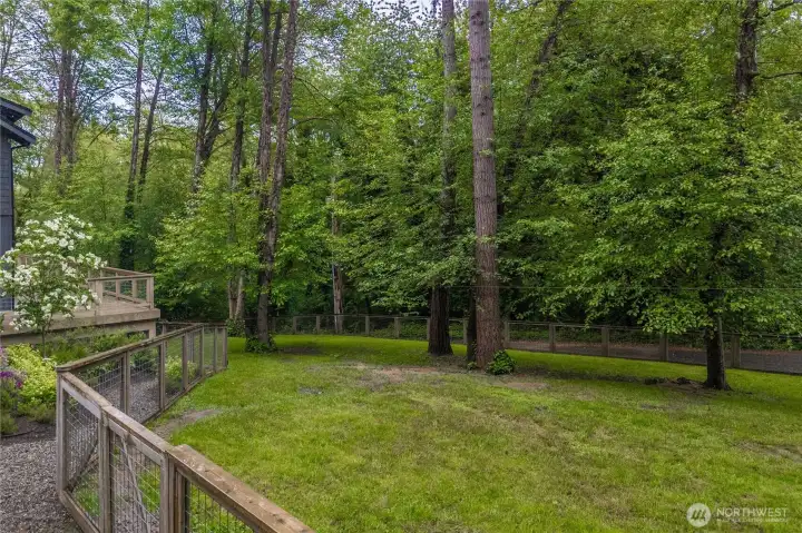 Partially fenced yard. Partially fenced yard.