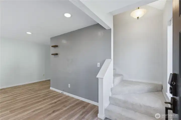 Entry into home, new carpet on stairs