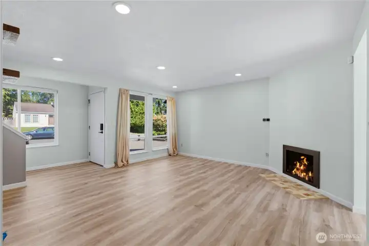 Living room showing the gas fireplace.