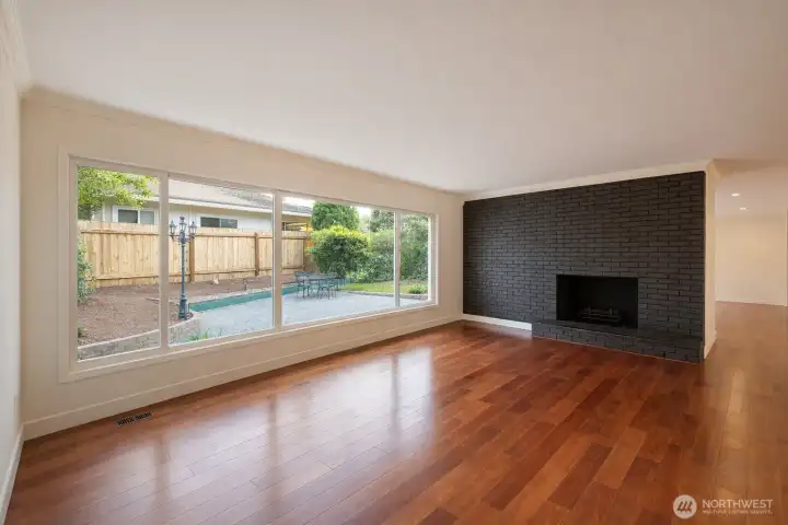 Large family room with gas fireplace