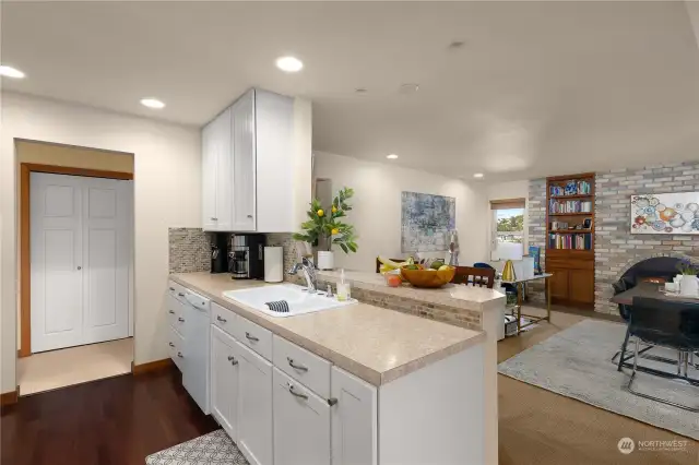 Middle floor unit - view from kitchen to eating area/family room