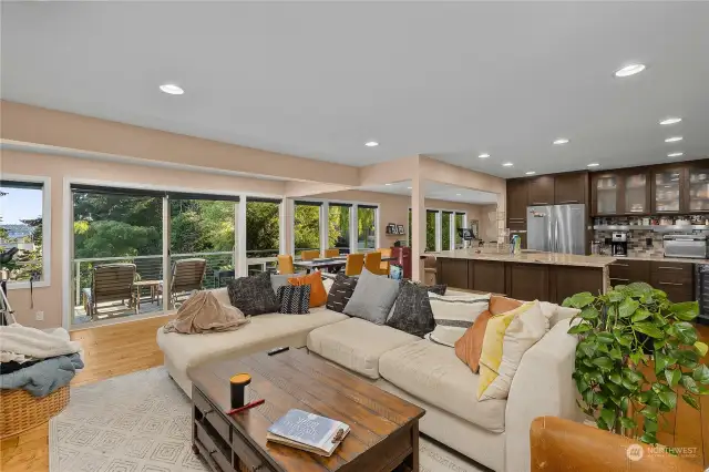 Top floor unit - view from family room back to kitchen