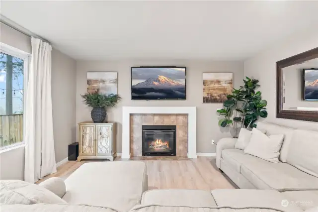 Large family room with gas fireplace