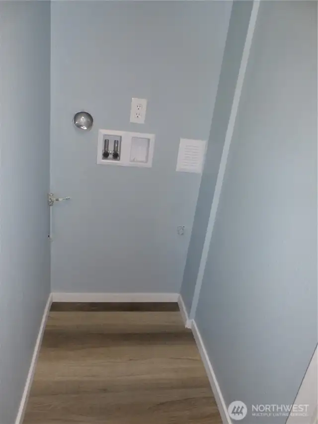 A great space for a stackable washer/dryer with the hook ups is available.