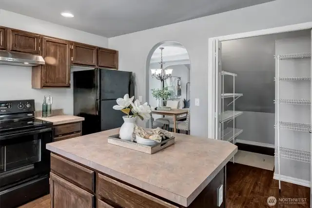 Kitchen featuring a walk-in pantry(opened).