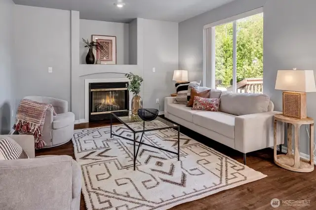Cozy family room with gas fireplace.