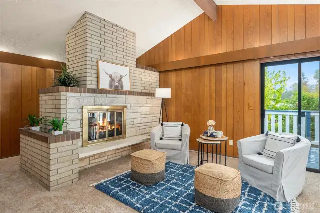 Wood burning fireside family room.