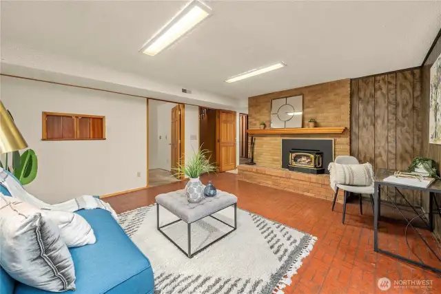 Lower level enters into a gas fireside recreation room.