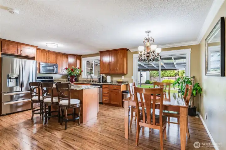 Kitchen with eating space and dining room area
