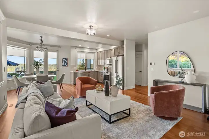 The fully-equiped luxury mother-in-law suite also has a remarkable view of the mountains and Sound.