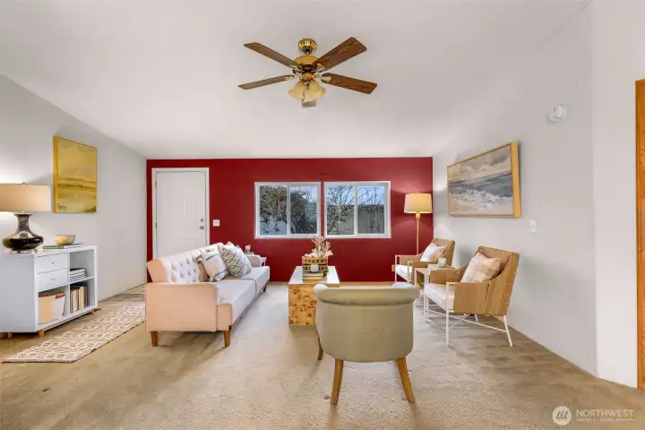 Another view standing in the dining area looking into the living room.