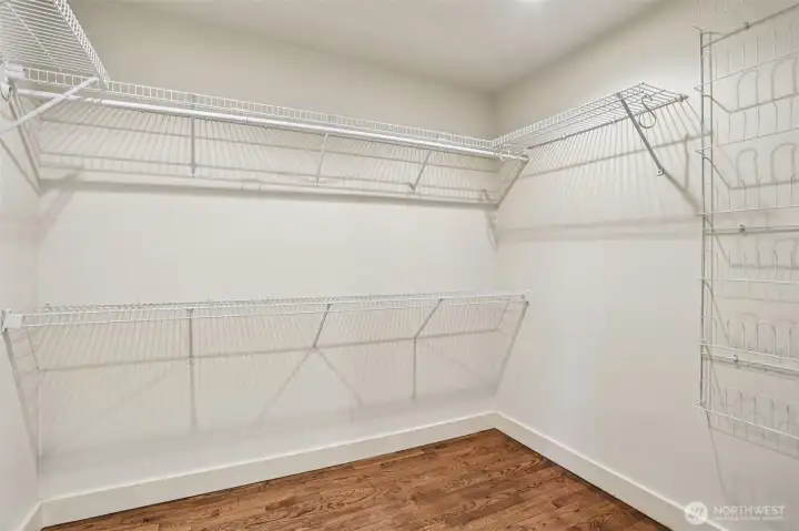 Walk-in closet in the primary.