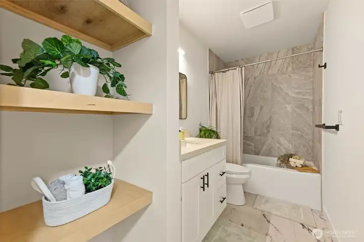 Great storage in the bathroom as well!