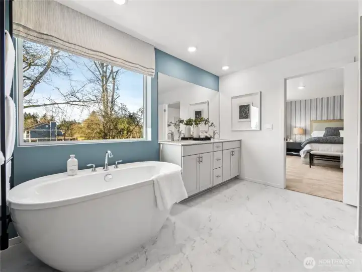 Soak away your stress in your free standing tub. Pictures are for representational purposes only, colors and features may vary.