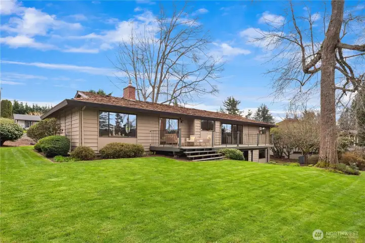 Gorgeous backyard with mature landscaping.