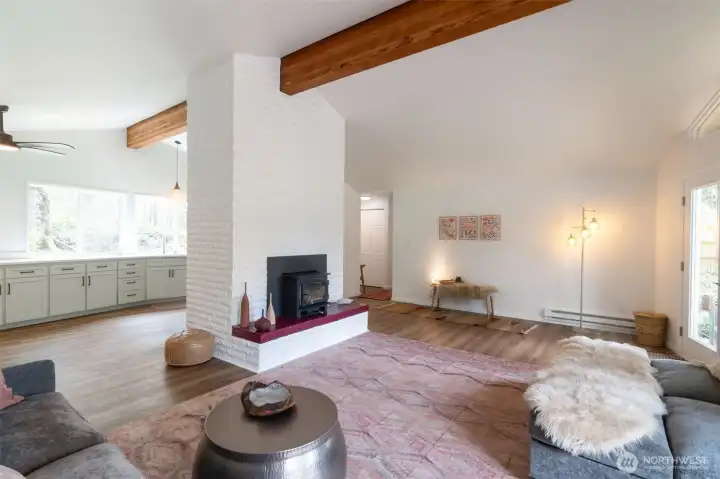 Great room, kitchen looking east