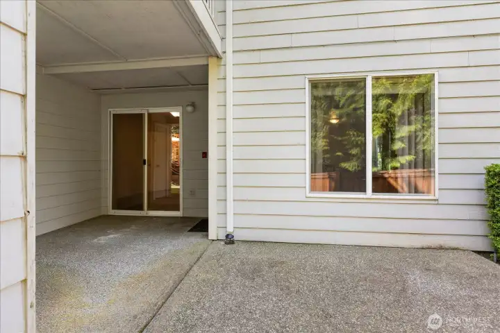 Step outside to your own private patio and secluded yard.