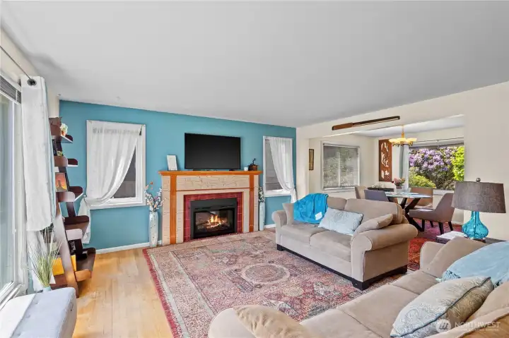Light and Bright Living Room opens to Dining Room