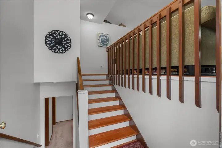 Split-level design provides easy flow between living spaces and enhances the home's spacious, functional layout Split-level design provides easy flow between living spaces and enhances the home's spacious, functional layout
