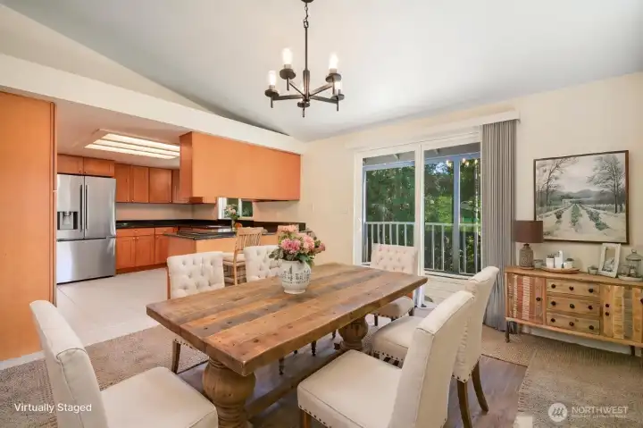 Slider off dining room out to solid multi-level decks