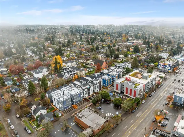 Aerial showcasing a peek of the tree-lined streets, walkable blocks, and prime positioning in one of the most accessible pockets of the city.