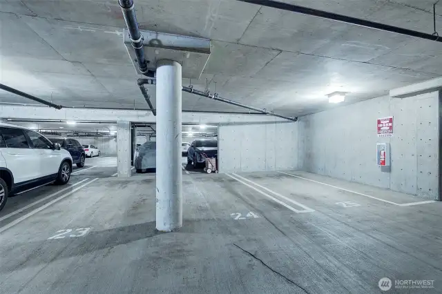 Two dedicated parking spaces in garage