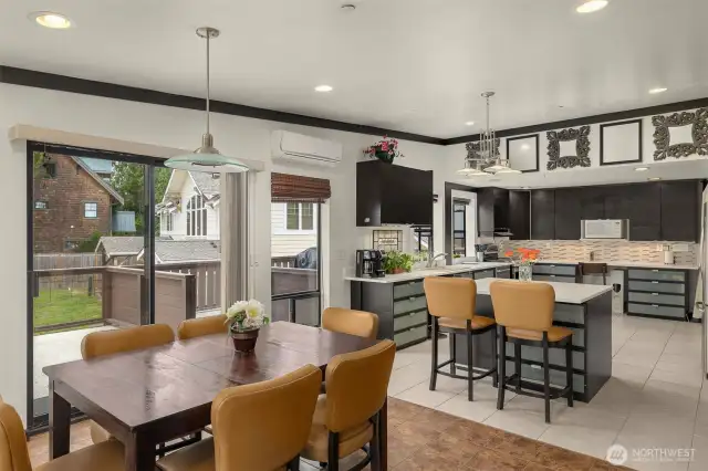 Kitchen leads into dining room