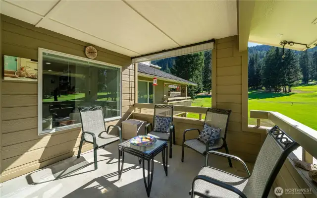 The deck is the perfect gathering spot to relax both morning and afternoon.