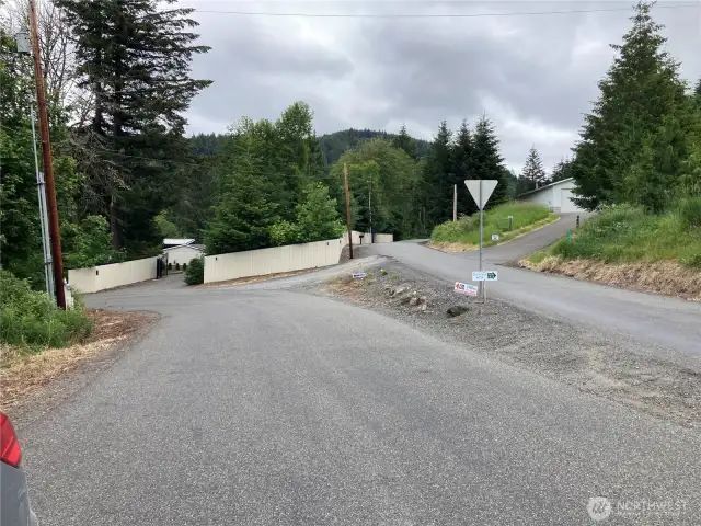 Drive 1.2 miles to this "Y" and stay left on this paved road.