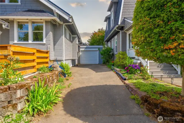 1 car garage with extra parking in driveway.