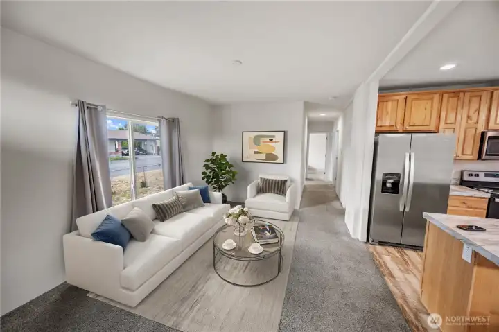 Virtual staging - Living room/partial kitchen area