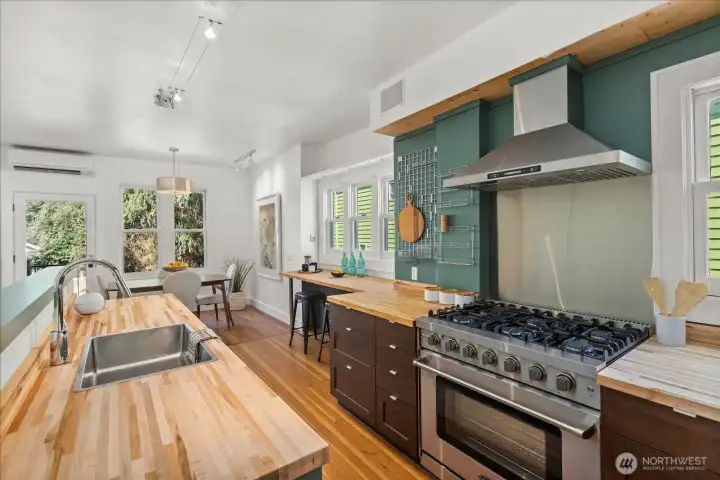 Kitchen open to dining area