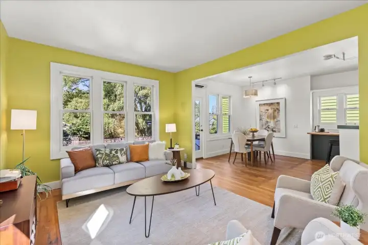 Refinished original floors add timeless character