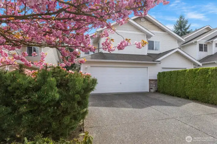 Corner unit with large 2 car garage and 2 outdoor parking spaces.