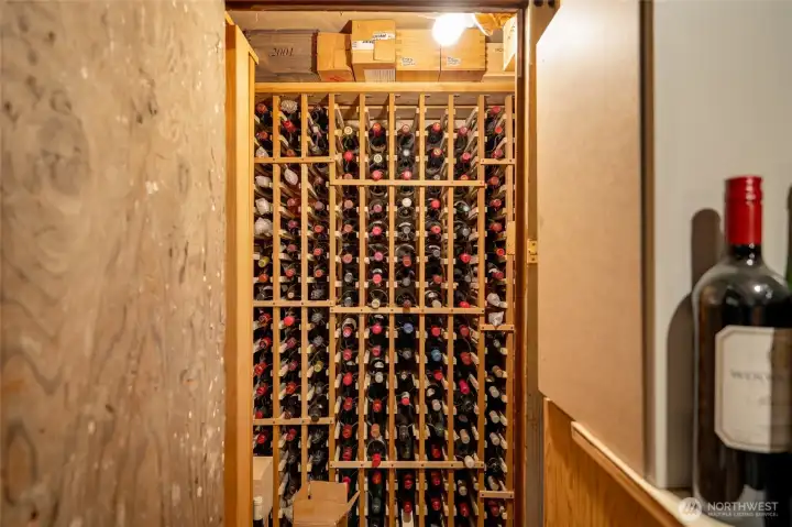 Basement wine cellar with built-in wine rack — a wonderful bonus feature for entertaining and storage.