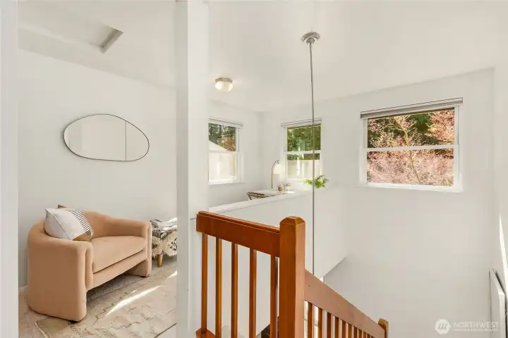 Upstairs landing is the perfect reading corner or a great place to do homework.