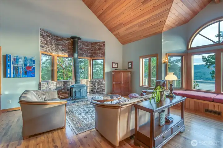 Living room and wood-burning stove for quiet winter days