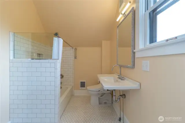 Thoughtfully update full bath on upper level
